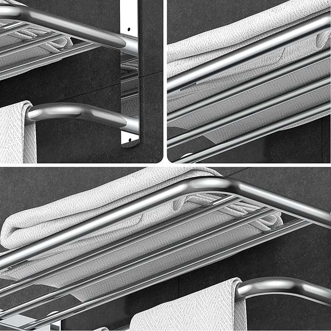 22.8Inch Towel Rack for Bathroom and Lavatory Towel Hanger with Wall Mount Towel Bars 304 Stainless Steel No Drill Tower Holder Shelf (Triple-Layered Towel Rack)