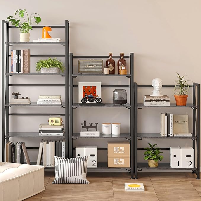 BHG Vintage Multifunctional Folding Bookshelf, No-Assembly Plant Stand Storage Rack Shelves for Home Office (Gray, 5-Tier)-NeatNest