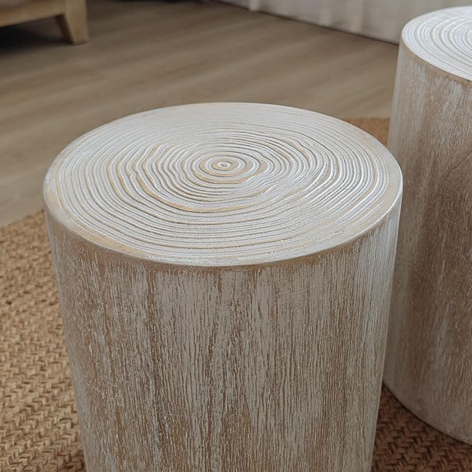 kevinplus Round Nesting Small Coffee Table Side Table End Set of 3 for Living Room Bedroom, Farmhouse Countryside Style, No Assembly, Antique White