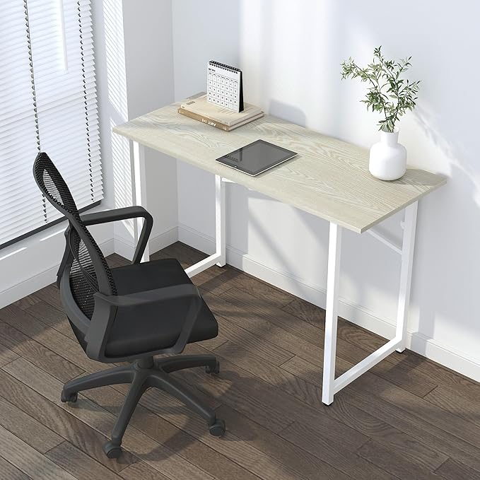 47 inch Folding Desk, Writing Gaming Computer Camping Table, No Assembly Required Home Office Desk, Natural and White-NeatNest