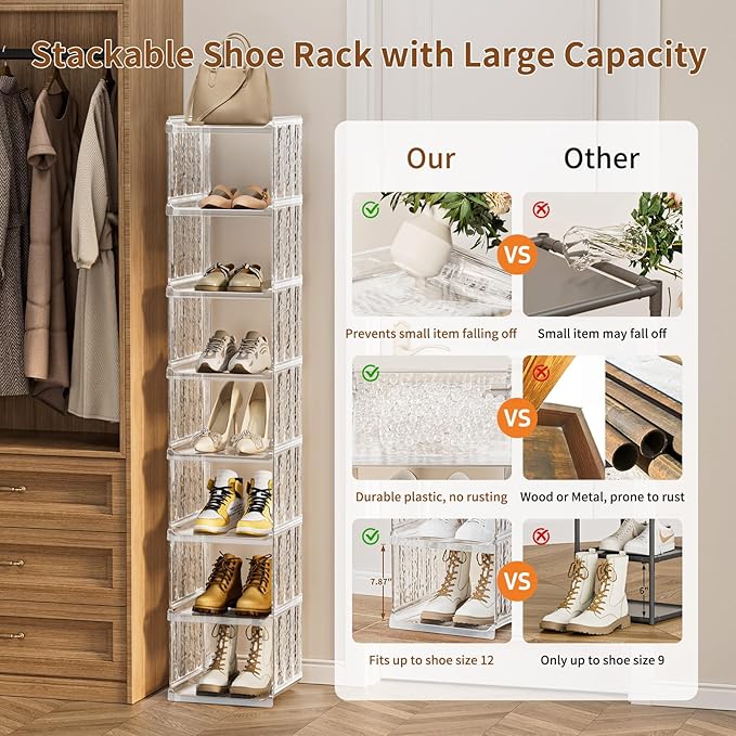HAIXIN Shoe Rack for Closet - 5 Tier Vertical Ice Clear Shoe Rack Organizer Cabinet for Front Door Entrance, Large Stackable Shoe Tower Shelf for Entryway, Narrow Slim Shoe Holder for Corner - Clear-NeatNest