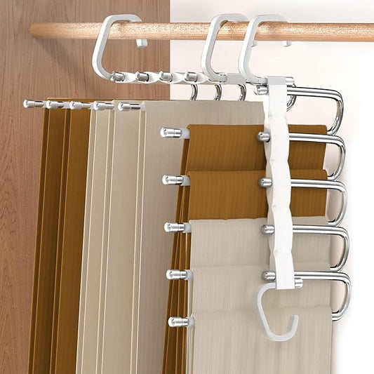 Pant Hangers Space Saving for Jeans - No Wrinkle, Stainless Steel Metal Hanger with Plastic Hook - Closet Organizer for Legging Trousers Scarf Skirts, Dorm Room Essentials for Girls & Guys, 1 Pack-NeatNest