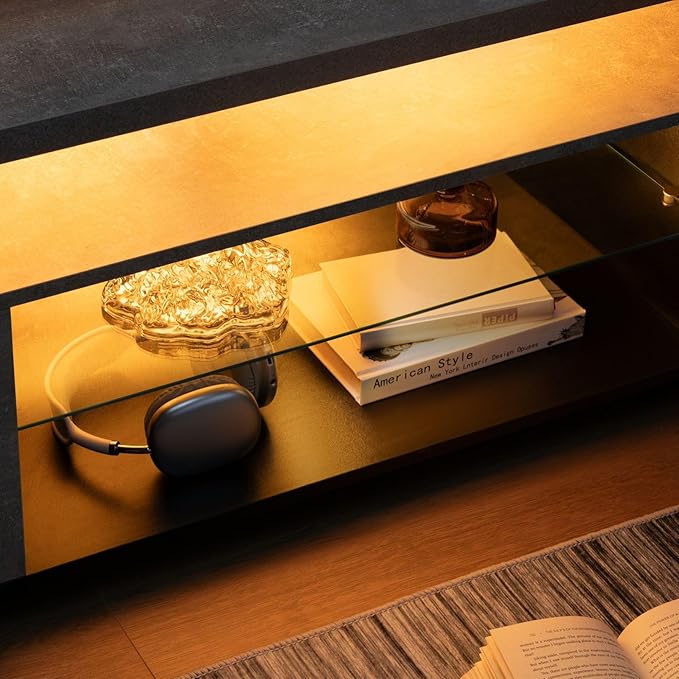Grey TV Stand, LED TV Stand Modern Entertainment Center for Living Room LED Console Table for TV LED TV Cabinet for 65 inch TV-NeatNest