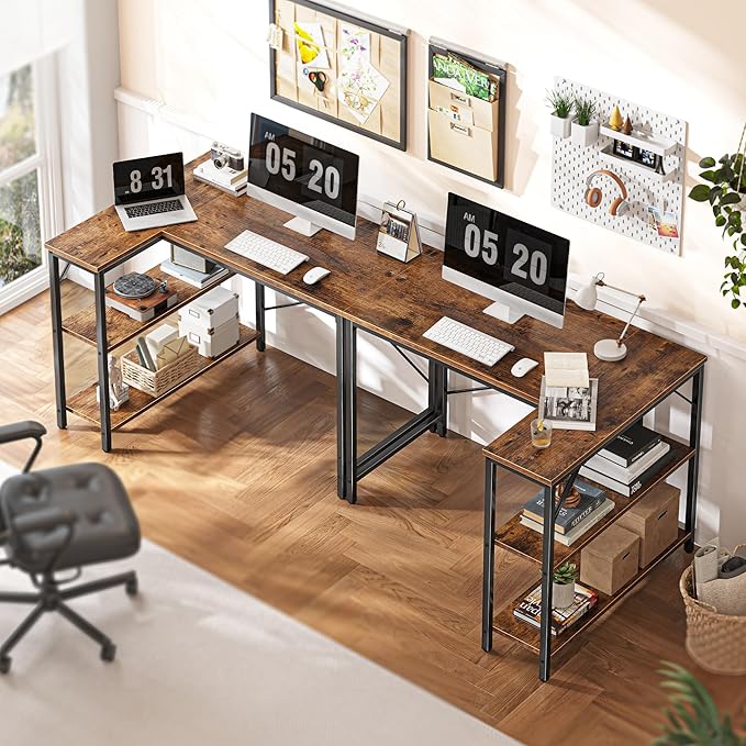 Huuger L Shaped Desk, 39 Inches Computer Desk with Reversible Storage Shelves, Gaming Desk, Corner Home Office Desks, Writing Study Desk with Metal Frame, Rustic Brown-NeatNest