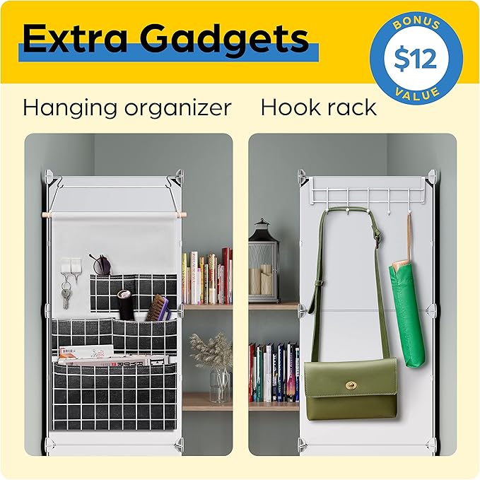 Shoe Organizer Cabinet Up to 72 Pairs, Shoe Closet-Covered Shoe Rack with See-Through Door (Clear, Plastic, Stackable) Cubby Portable Shoe Organizer with Covers, Hooks & Pockets, White-NeatNest