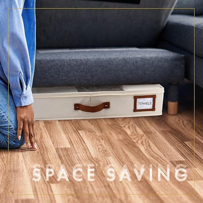 HOMELUX THEORY 2pc Under Bed Storage Containers, Bedroom Under the Bed Drawer Storage Organizer with Bins and Lids, Medium Underbed Clothes Storage Box Ideal for Blanket, Fabric, & Shoes (Ivory)-NeatNest