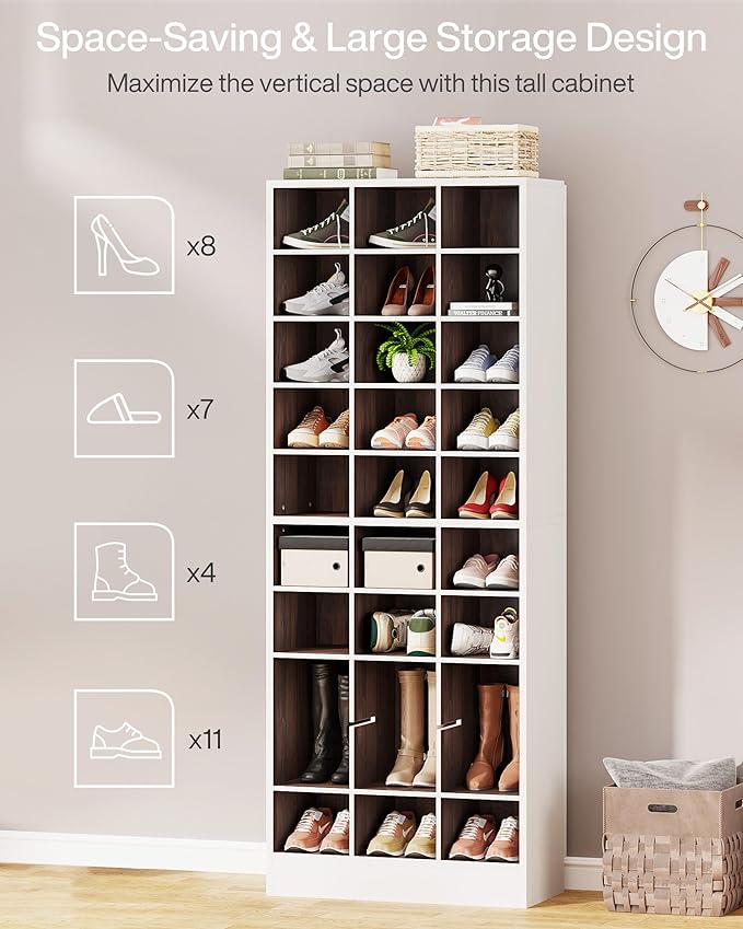 Tribesigns 10-Tier Shoe Storage Cabinet, White and Brown Wooden Shoe Rack with 30 Cubbies, Freestanding Tall Entryway Shoe Organizer for Closet, Entryway, Living Room-NeatNest