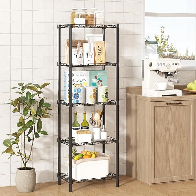 HOMEFORT 5-Tier Wire Shelving 5 Shelves Unit Metal Storage Rack Durable Organizer Perfect for Pantry Closet Kitchen Laundry Organization in Black, 16.5" W x 11.4" D x 47" H