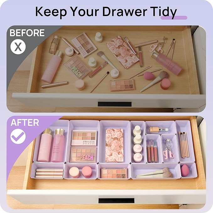 Vtopmart 25 PCS Plastic Drawer Organizers Set, 4-Size Versatile Bathroom and Vanity Drawer Organizer Trays, Storage Bins for Makeup, Bedroom, Kitchen Gadgets Utensils and Office-NeatNest