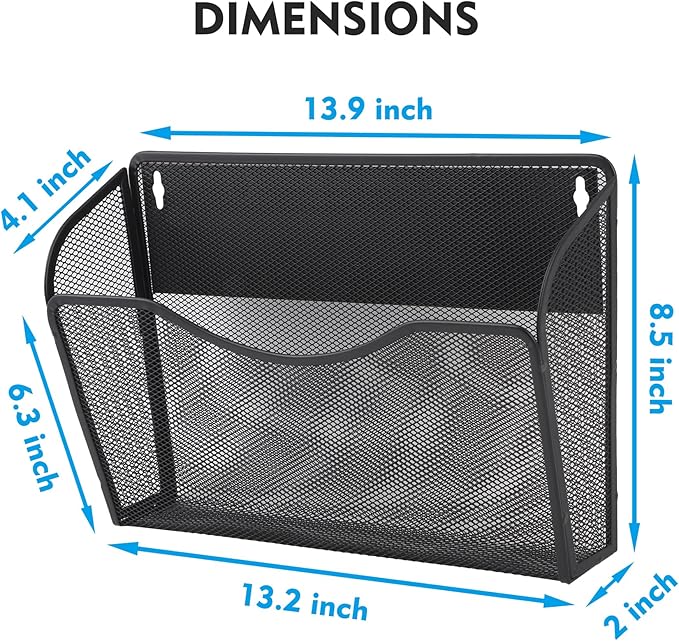 EASEPRES Magnetic 3 Single Pocket Mesh Hanging File Organizer, Vertical Wall Mounted Magazine File Holder, Mount Basket Mail Paper Document Folder Organizing for Office, Home and School, Black