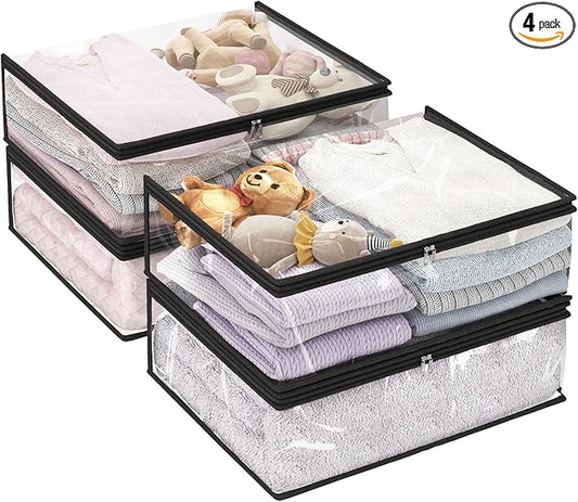 Fixwal 4pcs Clear Storage Bags for Clothes with Zipper, 35L/9.5Gal Small Plastic Closet Organizers for Blankets Sweaters Bed Sheets Comforters Toys-NeatNest