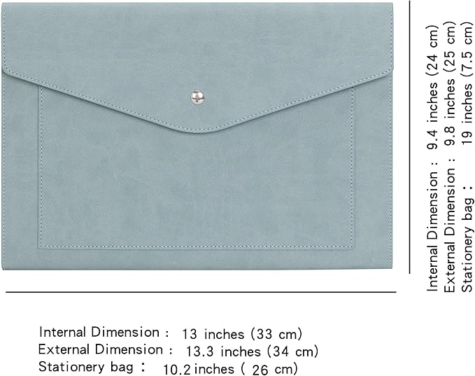 Wason Expanding A4 Document File PU Leather Envelope Case Holder-Large Size Pockets for Paper Bills Stationery Tablet and PC, Work Study Traveling (Light Blue)