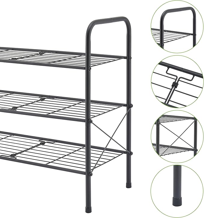 Hoctieon 3 Tier Mesh Style Shoe Rack, Entryway Shoe Shelf, Shoe Storage Organizer, Shoe Rack for Closet, Space Save for Bathroom, Garage, Hallway, Bedroom, Living Room, Black-NeatNest