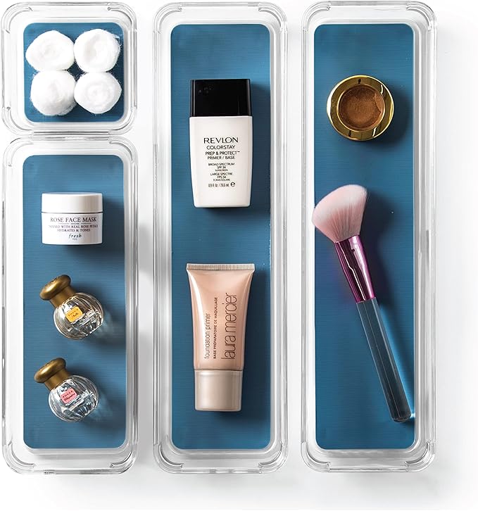 BINO | 4-Piece Drawer Organizer Bin Set - Navy, Small | THE MODULAR+ | Multi-Purpose Storage | Soft-Grip Lining and Non-Slip Rubber Feet | Durable | BPA-Free | Desk Drawer Organizer | Vanity Organizer-NeatNest