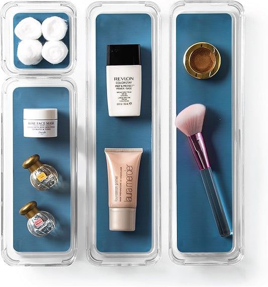BINO | 4-Piece Drawer Organizer Bin Set - Navy, Small | THE MODULAR+ | Multi-Purpose Storage | Soft-Grip Lining and Non-Slip Rubber Feet | Durable | BPA-Free | Desk Drawer Organizer | Vanity Organizer-NeatNest
