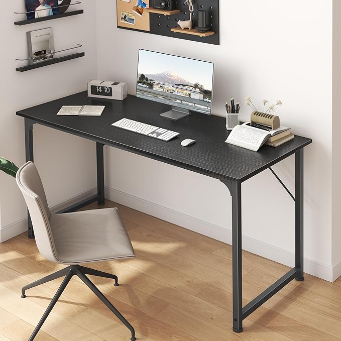 Huuger 48 Inch Office & Gaming Desk with Storage, Modern Simple Design, Large Legroom, Black Metal Frame-NeatNest