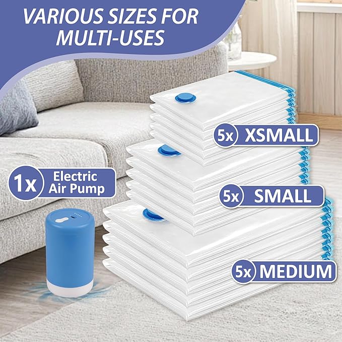 15 Pack Space Saver Storage Bags with Electric Air Pump-NeatNest