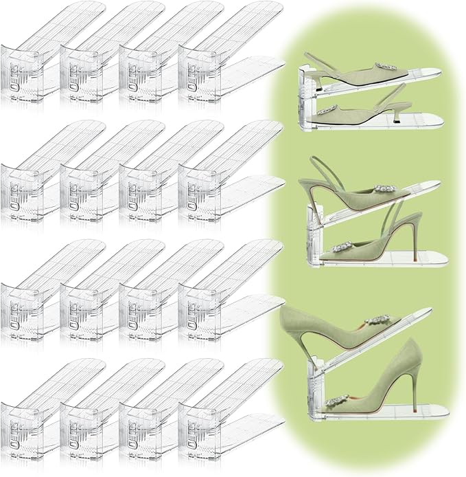 Shoe Slots Organizer,16 Pack Transparent Shoe Stacker Adjustable Shoe Slot Organizer Space Saver Shoe Rack Holder Shoes Storage Organizers for Closet,Transparent-NeatNest