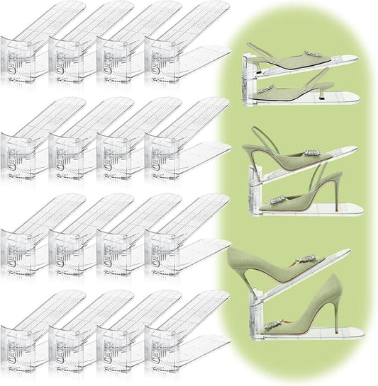 Shoe Slots Organizer,16 Pack Transparent Shoe Stacker Adjustable Shoe Slot Organizer Space Saver Shoe Rack Holder Shoes Storage Organizers for Closet,Transparent-NeatNest
