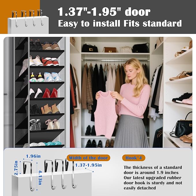 10 - Pocket Over - the - Door Hanging Shoe Organizers & Rack, Made of Sturdy 600D Oxford + Non - Woven Fabric, Space - Saving Storage for Shoes, Boots & More (Black)-NeatNest