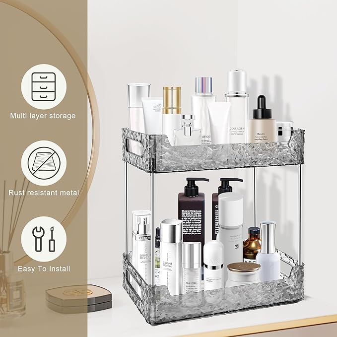 2-Tier Bathroom Counter Organizer Countertop Storage, Dresser Organizer Vanity Tray for Makeup, Perfume Organizer Cosmetics Skincare Shelf - Grey-NeatNest