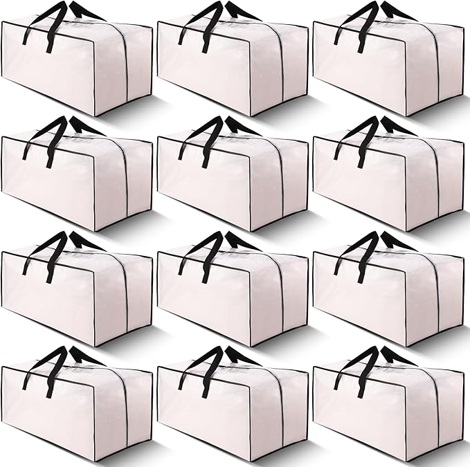 Cosy Family 12 Pack Heavy Duty Moving Bags with Backpack Straps - Strong Handles & Zippers, Storage Totes For Space Saving, Fold Flat, Alternative to Moving Box (X-Large-Set of 12, Clear)-NeatNest