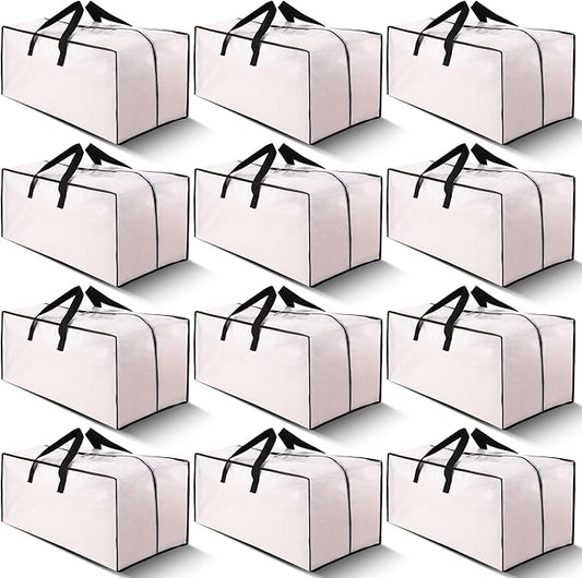 Cosy Family 12 Pack Heavy Duty Moving Bags with Backpack Straps - Strong Handles & Zippers, Storage Totes For Space Saving, Fold Flat, Alternative to Moving Box (X-Large-Set of 12, Clear)-NeatNest