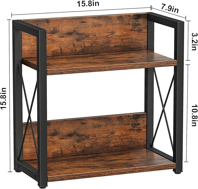 Giikin Counter Shelf Organizer, 2 Tier Kitchen Spice Rack for Countertop, Wood Coffee Counter Organizer for Home (Rustic Brown, L)-NeatNest