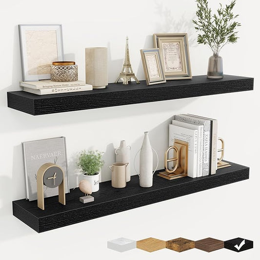 fuqing Floating Shelves for Wall, Bathroom Shelf Wall Mounted for Storage, Shelves with Invisible Bracket for Bedroom, Kitchen, Living Room, Farmhouse Small Book Shelf, 40 Inch Set of 2, Black-NeatNest
