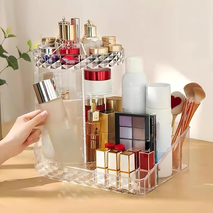 Large Capacity Rotating Acrylic 360 Degree Makeup Organizer 5 Layers Adjustable Cosmetic Storage Standr Best for Perfume Skincare Jewelry Display Dresser-NeatNest