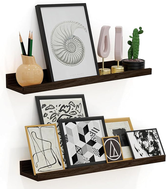Floating Shelves Wall Mounted Set of 2,Wall Shelves for Decor Storage 23.6 Inch, Wall Mounted Wood Shelves for Bedroom, Living Room, Bathroom, Kitchen, Office,Walnut-NeatNest