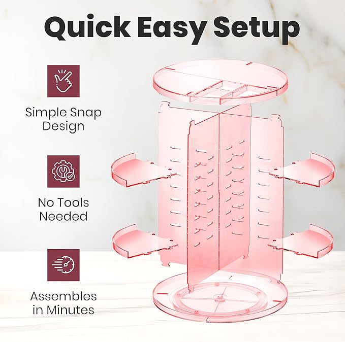 360 Rotating Makeup Organizer - Adjustable Shelf Height and Fully Rotatable - The Perfect Round Spinning Cosmetic Organizer for Bedroom Dresser or Vanity Countertop Storage (Pink)-NeatNest