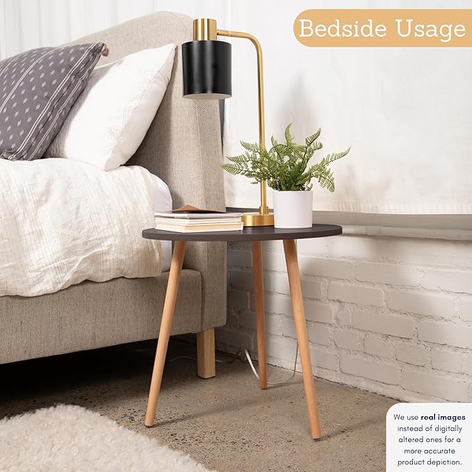 DECOMIL - Modern Round Side Table, End Table for Small Places, Living Room, Office, Balcony, Industrial End Table for Coffee, Laptop - Brown