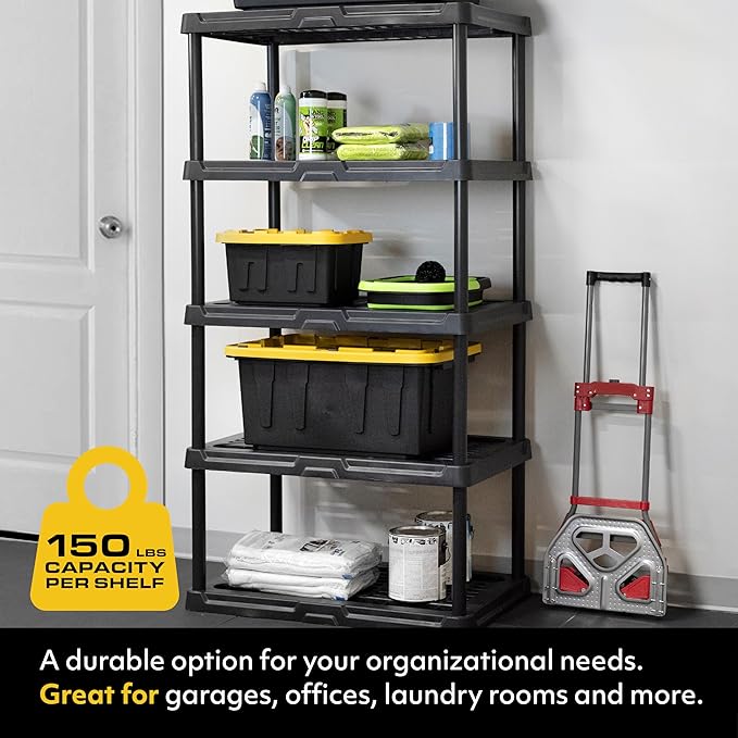 CX 5-Tier (72”H x 36”W x 18”D) Plastic Storage Shelving Unit (Black) 2 Pack, Heavy Duty, 150lbs Per Shelf Capacity, Indoor/Outdoor Storage Organization in Home, Garage, Office, Easy Assembly-NeatNest