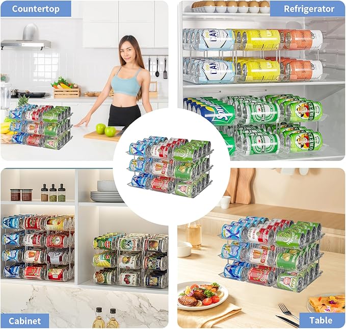 Can Organizer for Pantry Free combination Can Dispenser,Clear 3 Tier Storage Rack for 36 Cans Suitable for Cabinet Pantry Fridge Countertop (3 * 3)-NeatNest