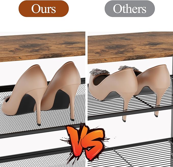 Garden 4 you 4 Tiers Narrow Shoe Rack,Small Space Freestanding Shoe Storage Organizer with Brown Wooden Tabletop,Adjustable Metal Shelf Stackable Shoe Shelf for Entryway Hallway Living Room Closet-NeatNest