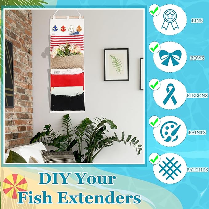 Fish Extender Cruise Gift Hanging Organizer with 4 Pockets and 4 Pcs Iron on Anchor Patches Cabin Door Hanger Storage Bag 2025 FE for Exchange Gifts and Pixie Dusting(Orange,White,Red,Blue)-NeatNest