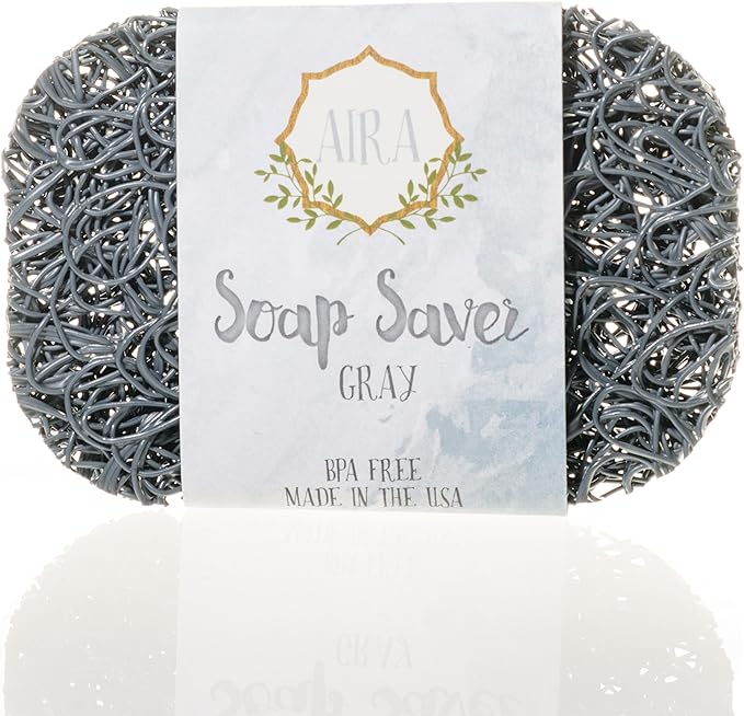Aira Soap Saver - Soap Dish & Soap Holder Accessory - BPA Free Shower & Bath Cleanser Holder - USA Made - Drains Water, Circulates Air, Extends Life - Easy to Clean, Fits All Dish Sets - Gray-NeatNest