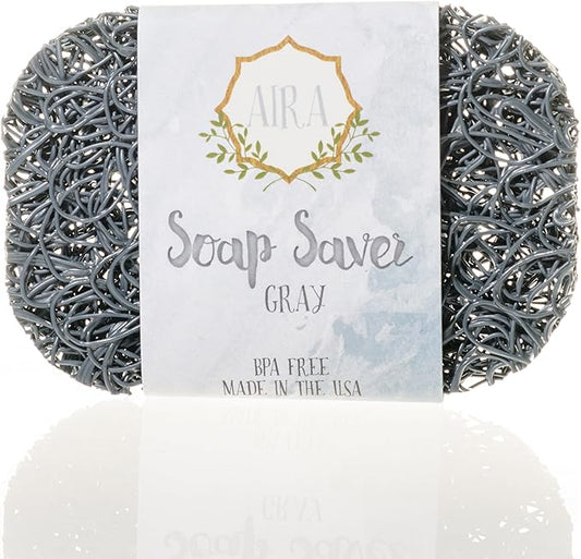 Aira Soap Saver - Soap Dish & Soap Holder Accessory - BPA Free Shower & Bath Cleanser Holder - USA Made - Drains Water, Circulates Air, Extends Life - Easy to Clean, Fits All Dish Sets - Gray-NeatNest