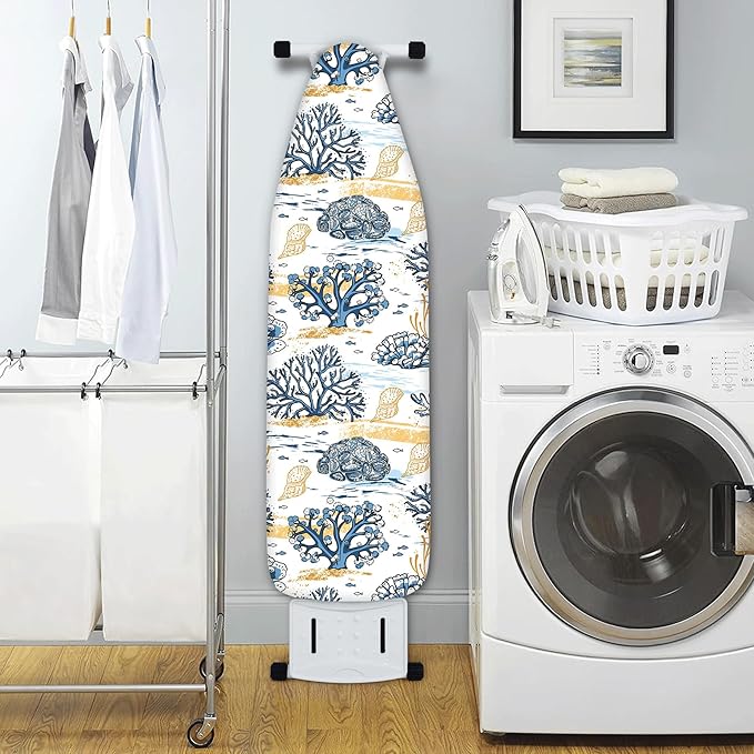 Extra Thick Ironing Board Cover and Pad, 15x54 Ironing Board Cover, Resist Scorching and Staining,Elastic Edges,Coral Nautical