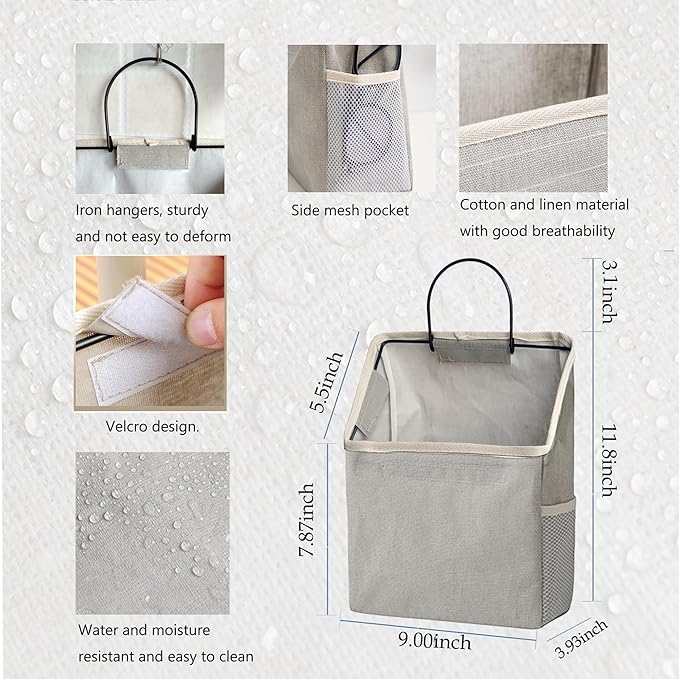 2 Pack Wall Hanging Storage Bag, Hanging Organizer Bag with Sticky Hook, Wall Organizer for Dormitory Bathroom Bedroom Kitchen (Grey)-NeatNest