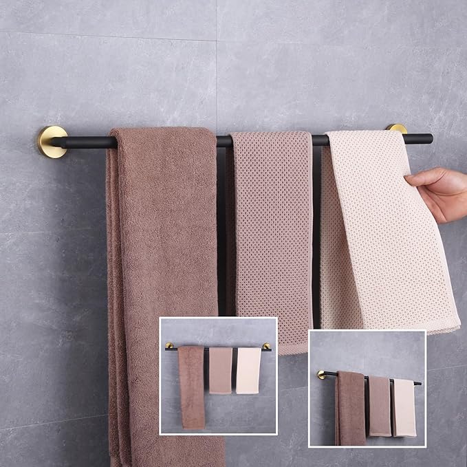 GERZWY Black & Gold Towel Bar, 30 Inch Stainless Steel Bathroom Wall Mounted Towel Rail, Hand Towel Holder AG1101C75-BD