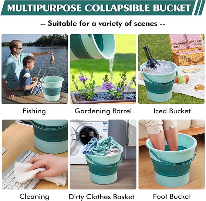 Collapsible Bucket 4.5 Gallon/17L Large Plastic Household Cleaning Mop Buckets Foldable Water Bucket for Car Wash Fishing Camping Beach (Green-Large)-NeatNest