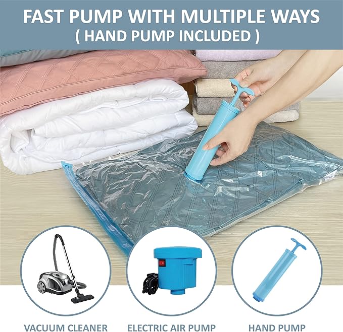 10 Large Vacuum Storage Bags with Hand Pump, Large Vacuum Seal Bags for Clothing, Space Saver Bags for Travel Lugggage, Blankets, Comforters-NeatNest