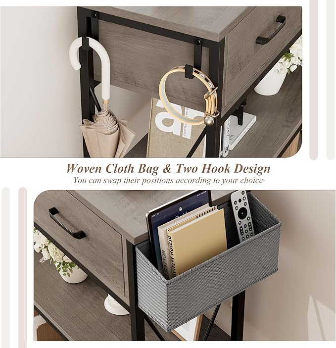HITHOS 47.2" Long Console Table with 3 Drawers and 3-Tier Storage Shelves, Industrial Sofa Table for Living Room Entry Way-NeatNest