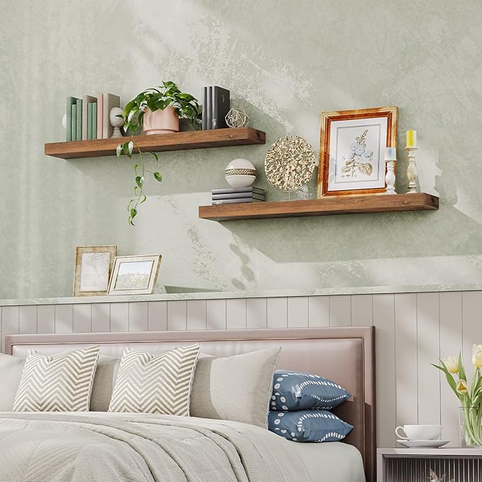 HOOBRO Floating Shelves for Wall, Wall Mounted Shelf Set of 2, 47.2" Hanging Shelf with Invisible Brackets, for Wall Bathroom, Bedroom, Toilet, Kitchen, Living Room, Office, Rustic Brown BF120BJP201-NeatNest