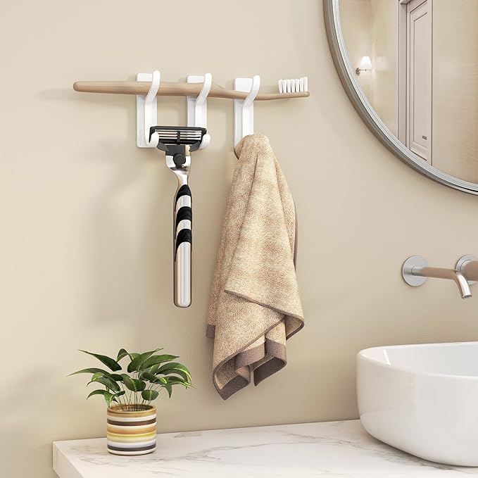 10-Pack Self Adhesive Wall Hooks for Hanging - 13 LB Strong Hold, Sticky Hangers for Coat, Towel, Purse, Keys, Bag - for Wall, Door, Bathroom, Shower, Dorm, Kitchen - Stainless Metal, White