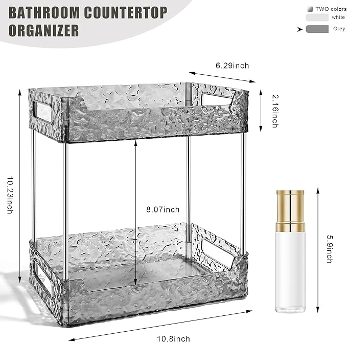 2-Tier Bathroom Counter Organizer Countertop Storage, Dresser Organizer Vanity Tray for Makeup, Perfume Organizer Cosmetics Skincare Shelf - Grey-NeatNest