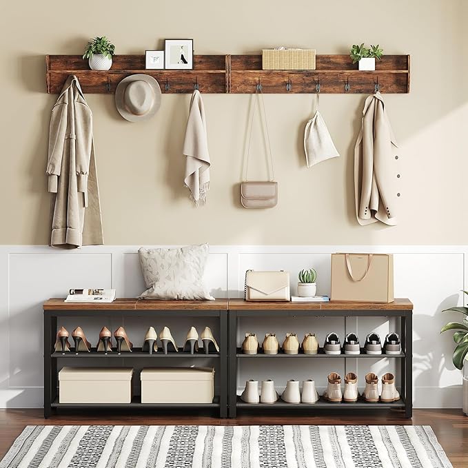 HOOBRO Shoe Bench, 3-Tier Shoe Rack with Oxford Fabric Shelves, 29.5" L Shoe Storage Organizer, Holds 6-8 Pairs of Shoes for Entryway and Hallway, Lightweight, Rustic Brown and Black BF77HX01