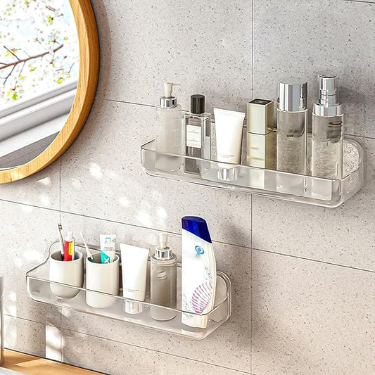 2pc Acrylic Wall Mount Organizer, Adhesive Shelf, Bathroom Shelves for Wall, Self Adhesive Organizer, Shower Caddies, No Drilling Hang Wall,with 3pack Tapes, for Bathroom, Kitchen, Living Room-NeatNest